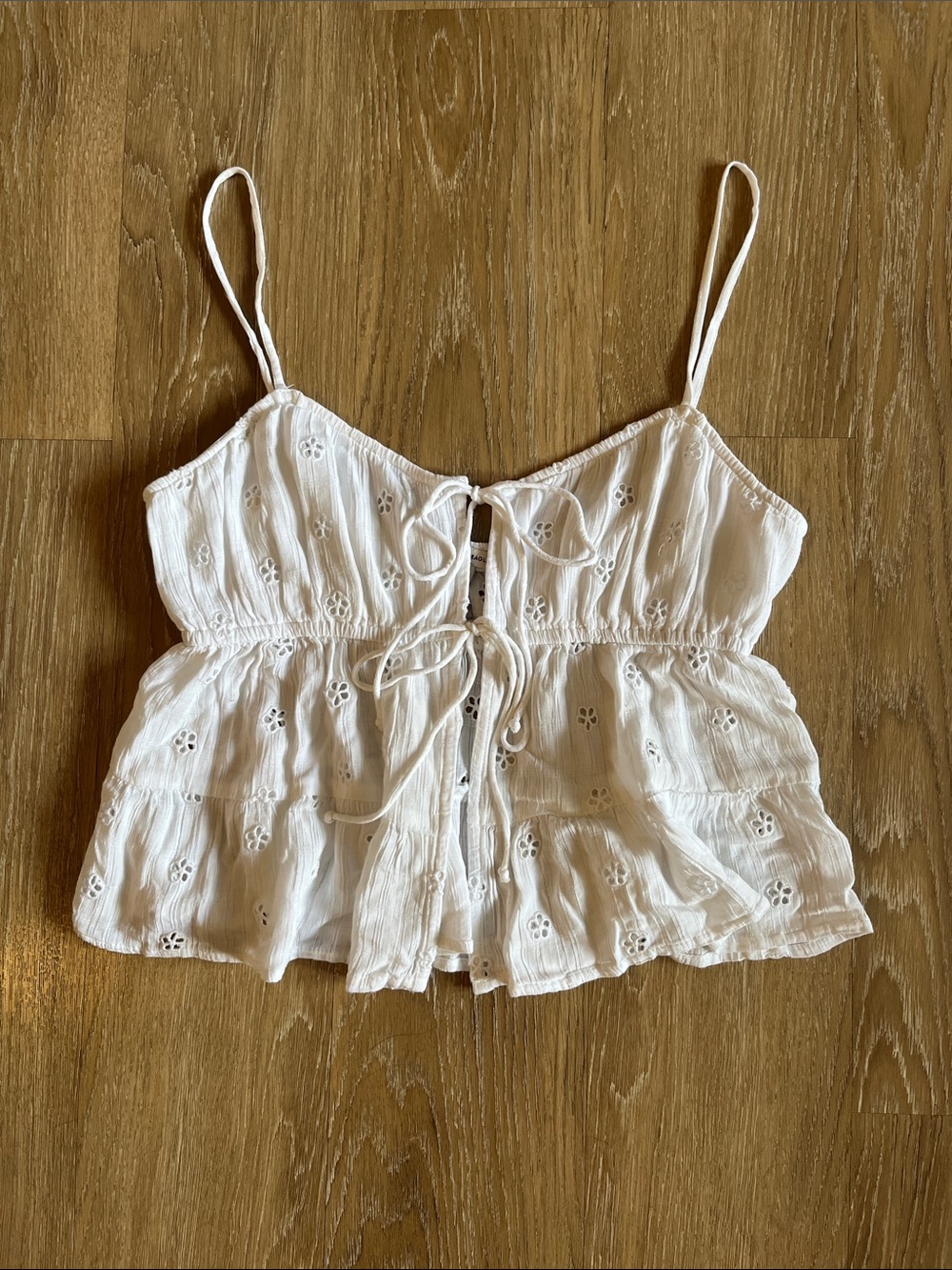 American Eagle Outfitters White Eyelet Tie-Front Cami